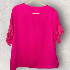 Emery Rose Hot Pink Ruffled Sleeve Top Blouse Women’s Size Small NWT Workwear